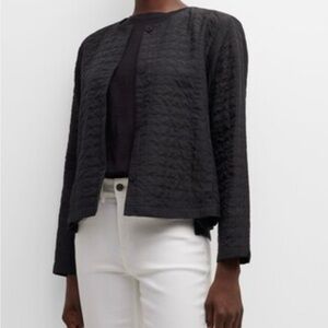 Eileen Fisher Dark Gray Diamond Quilted 100% Silk Lightweight Jacket XL